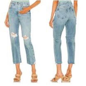 FRAME Jeans Le Original Button Fly Straight Leg Boyfriend Limelight Chew 0/25